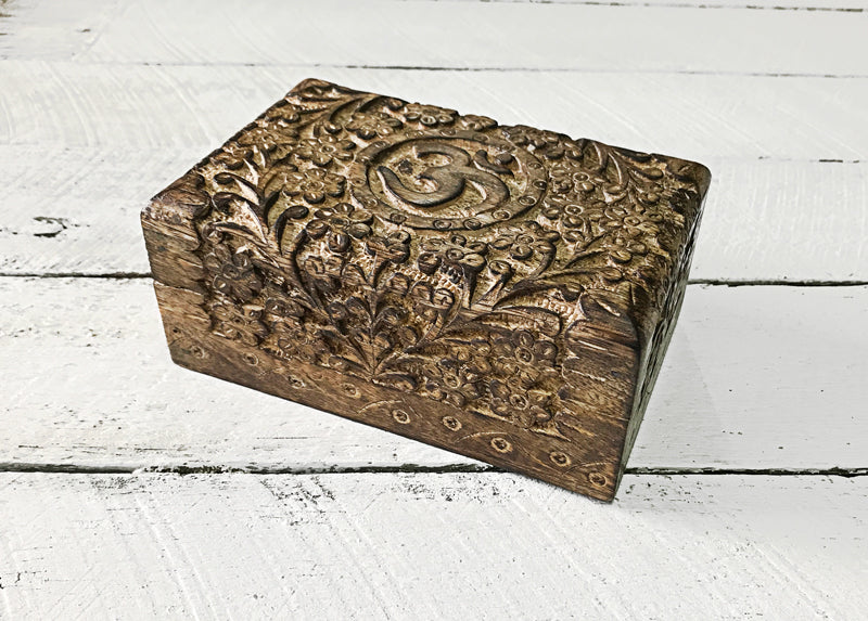 Mango Wood Carved Box - OM