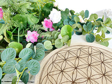 Load image into Gallery viewer, Crystal Energy Grid - Flower of Life - Natural Wood Block
